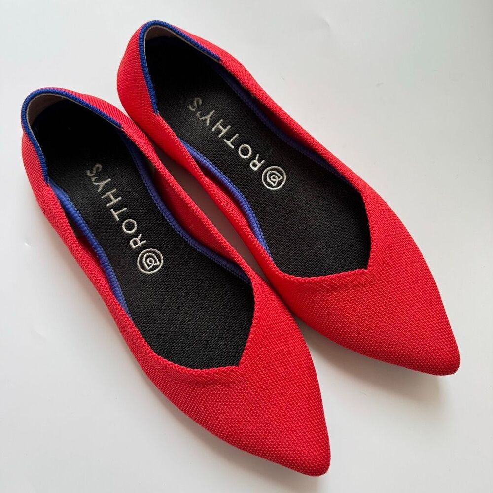 Rothy's The Point Shoes Womens Size 9 Red Knit Flats Pointed Toe Washable Casual